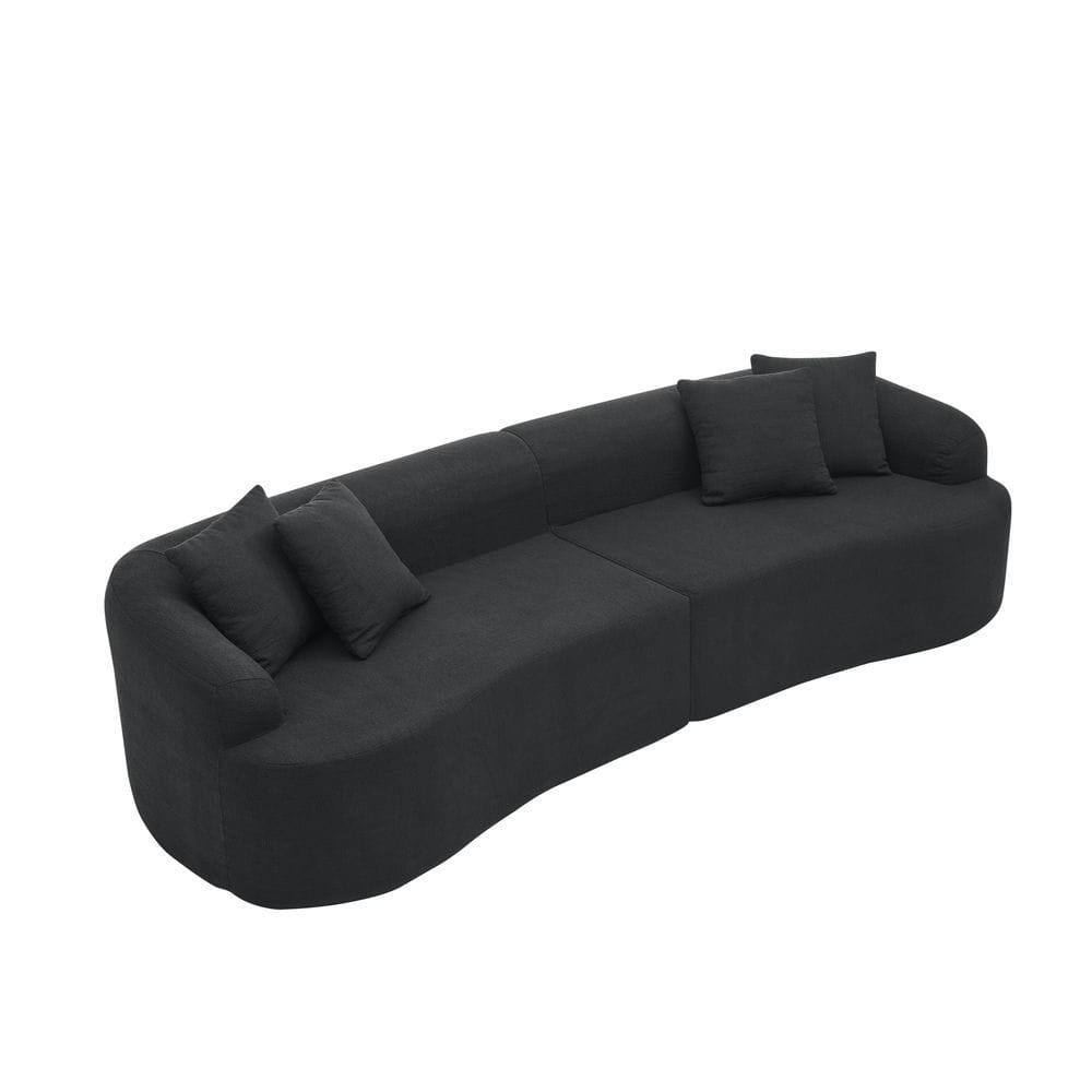 Alt View 9. Kadyn - Curved Modular Sectional Sofa, Modern Minimalist Design with Soft Lamb's Wool Fabric, Black - Black.
