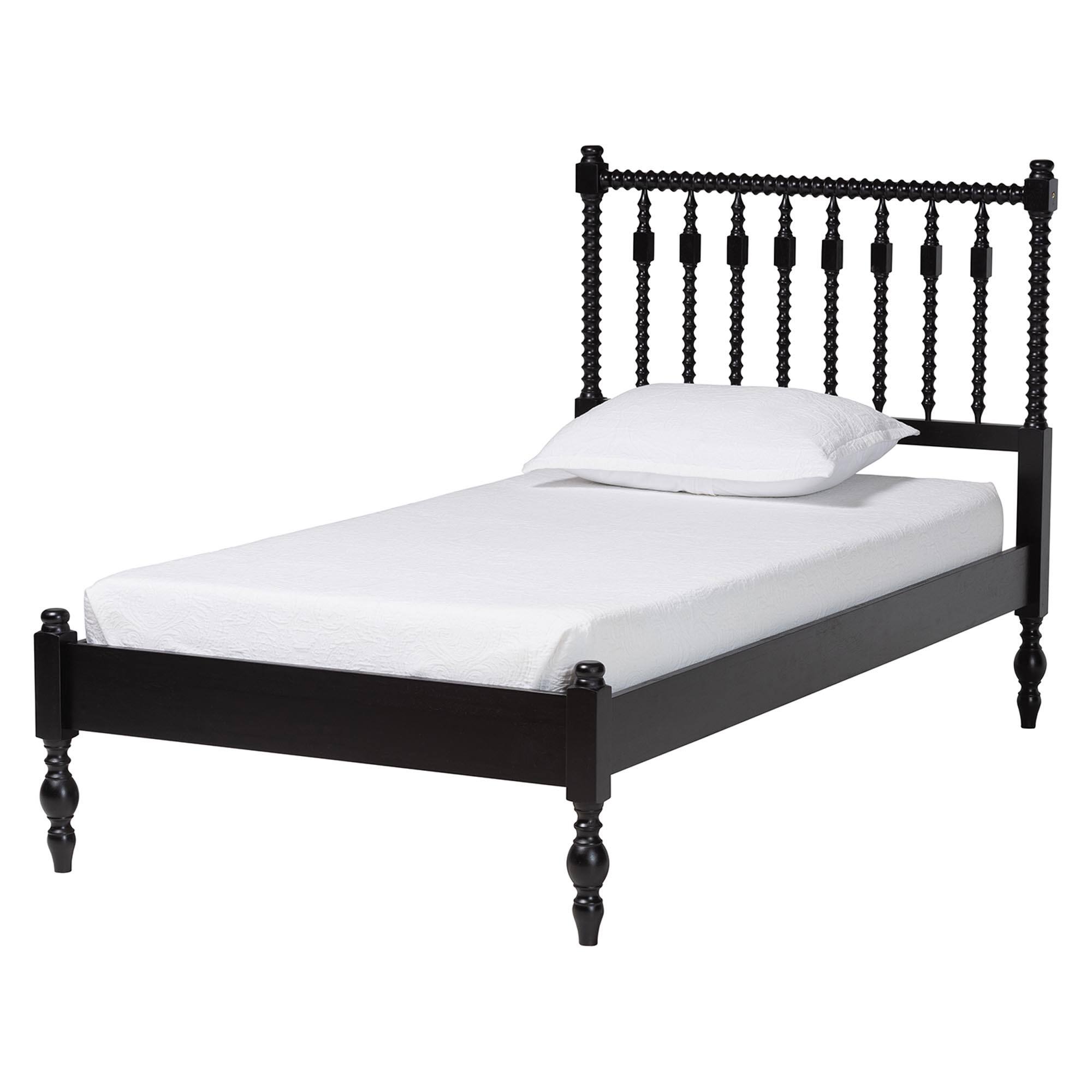Left. Baxton Studio - Callison Spindle 4-Piece Bedroom Set - Platform Bed with Matching Dresser and 2-Drawer Nightstands, Twin - Black.