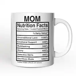 OrnamentallyYou - Mom Nutrition Facts Mug, Birthday Gift - White