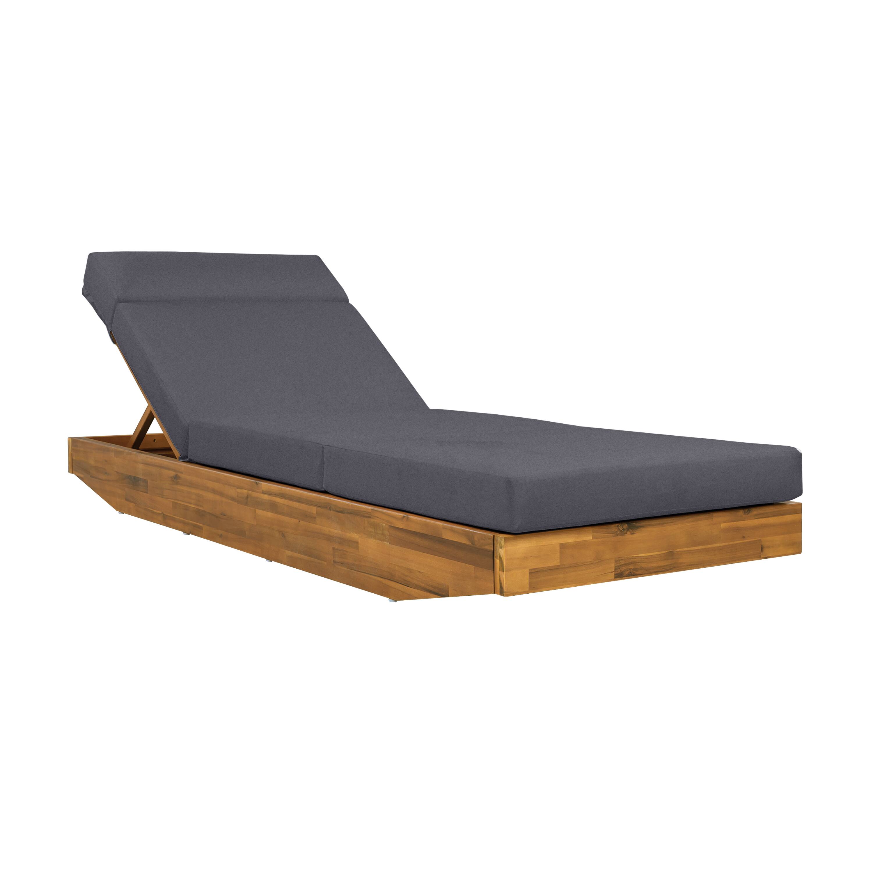 Back. Anysun - Modern Acacia Wood Outdoor Chaise Lounge with Adjustable & Foldable Design, Water-Repellent Cushion - Dark Gray.