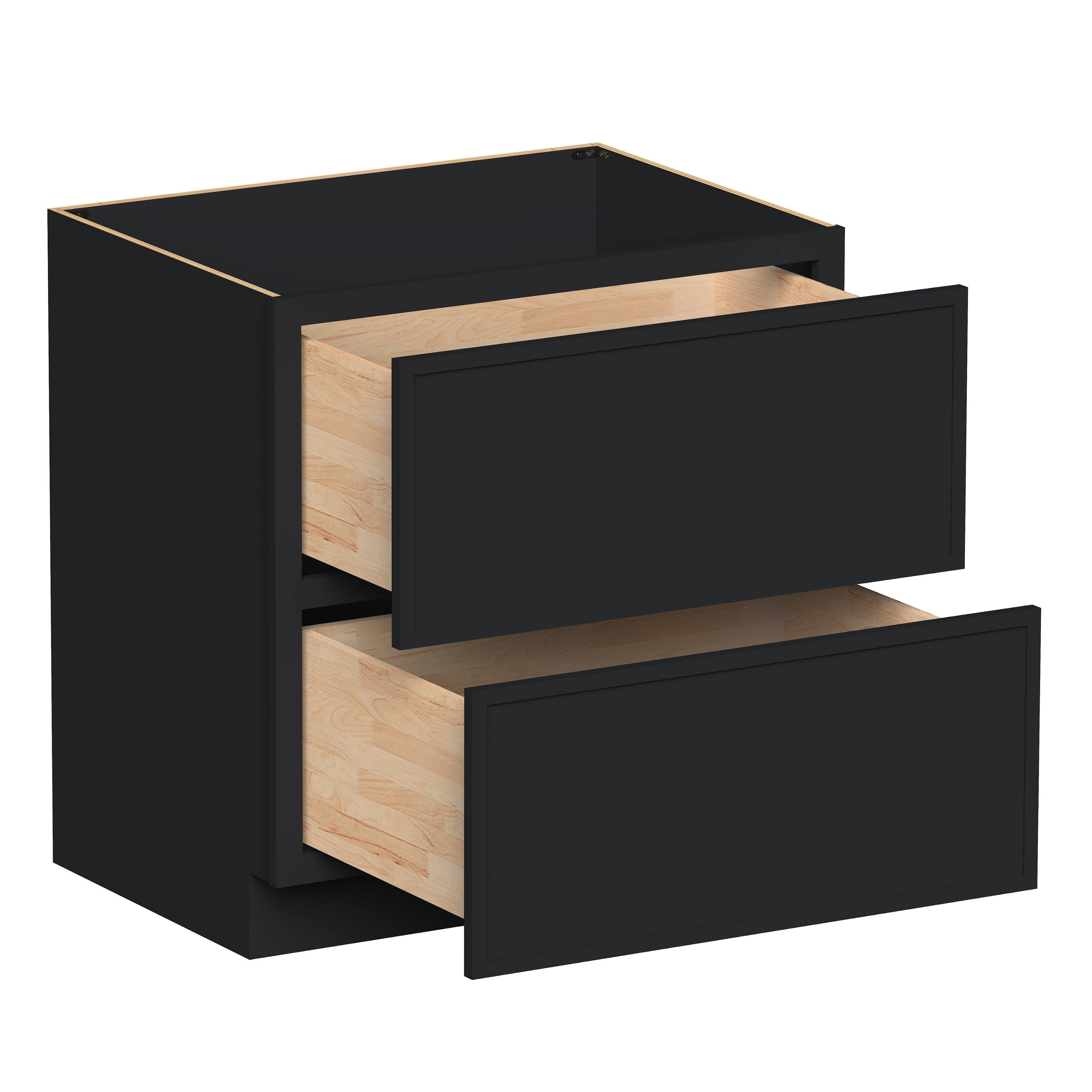 Angle. Boyel Living - 33-in W x 34.5-in H x 24-in D Shaker RTA Kitchen 2-Drawer Base Cabinet with Soft-Close Drawers - Black.