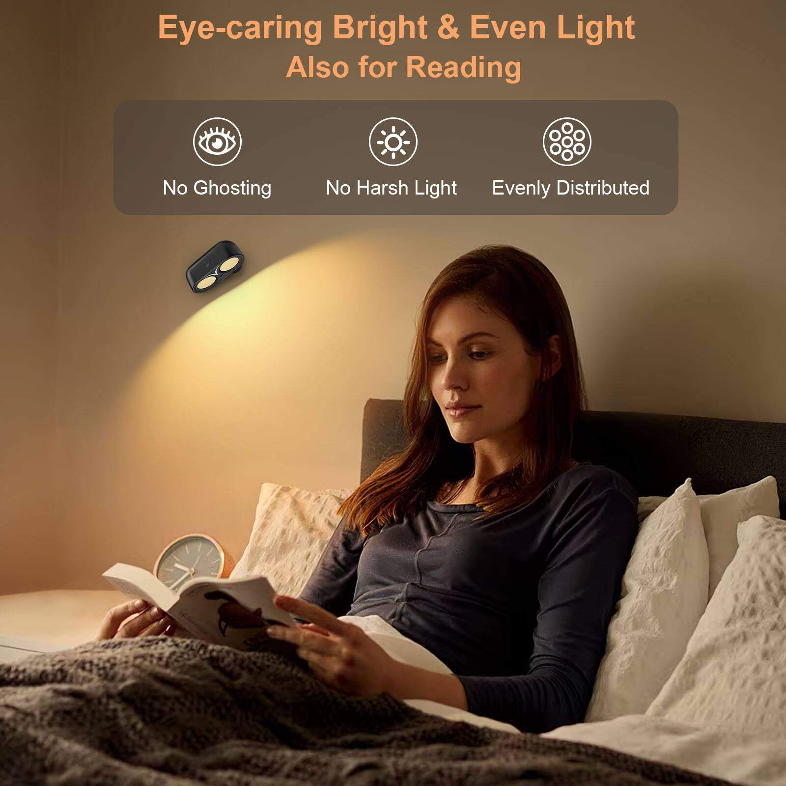 Eye-caring Bright & Even Light  
Also for Reading  
No Ghosting  
No Harsh Light  
Evenly Distributed