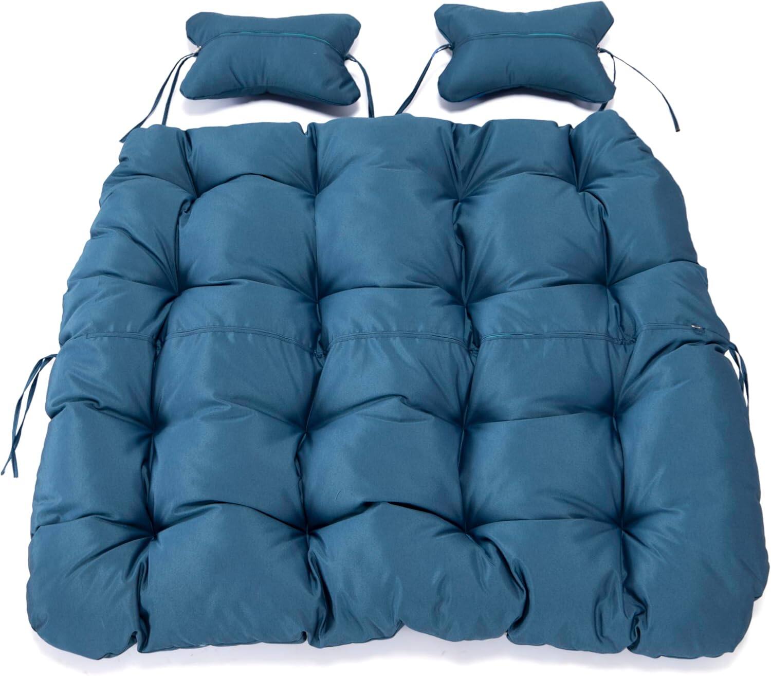 Alt View 1. LeisureMod - LeisureMod 2-Person Egg Chair Cushion with Headrest - Folding Double Swing Chair Replacement Pad, Weather-Resistant - Navy Blue.