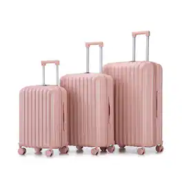 MERAVOM - 3-Piece Hardshell Luggage Set (20", 24", 28"), Scratch-Resistant Expandable Suitcases with Wheels, Cup Holder & USB Port - Pink