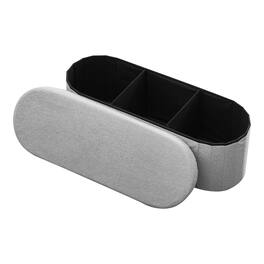 VEVOR - Oval Storage Ottoman Bench, Foldable Teddy Fleece Upholstered Chest with Spacious Storage, Supports 660 lbs - Gray