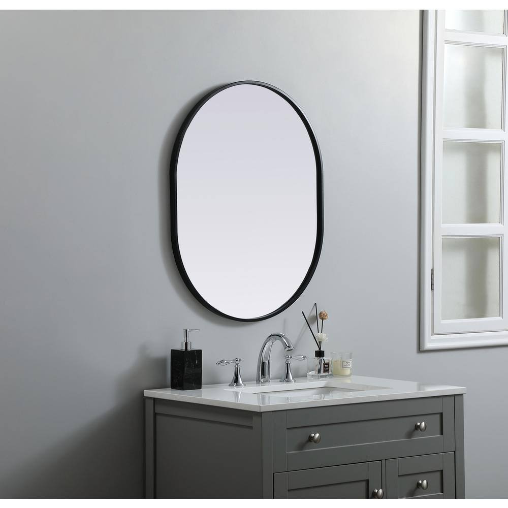 Alt View 6. Elegant Decor - Metal Frame Oval Mirror 24x30 Inch in Black - Black.