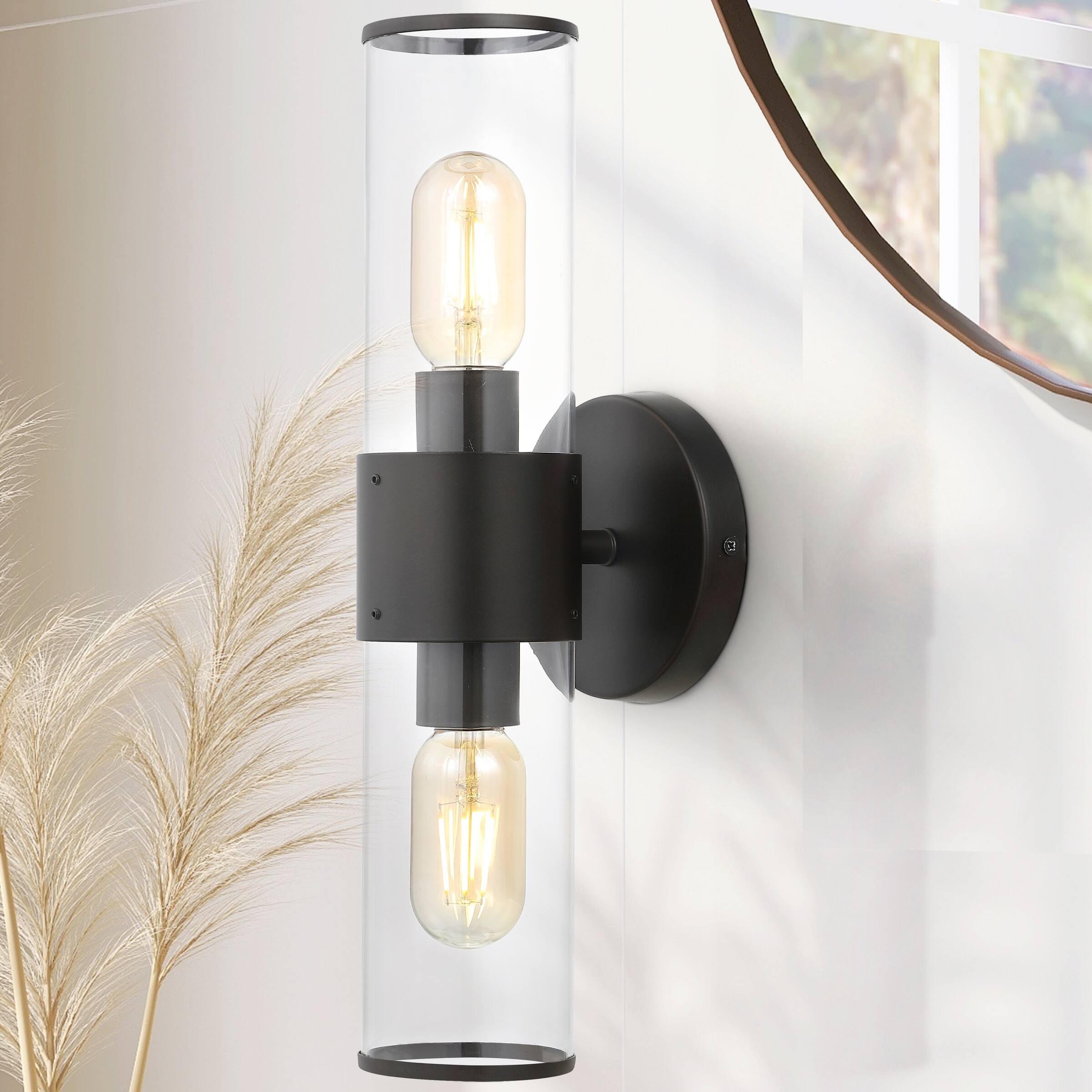 Alt View 7. Jonathan Y - Quinn 15.5" 2-Light Farmhouse Industrial Iron/Acrylic LED Sconce, Oil Rubbed Bronze/Clear - Oil Rubbed Bronze/Clear.