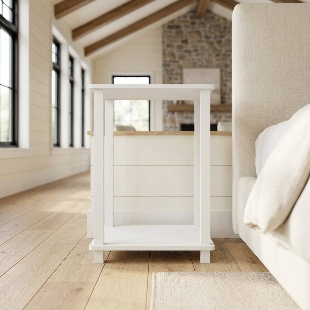 Alt View 1. FurniFact - Engineered Wood nightstand with compact design and versatile surface - White/White.