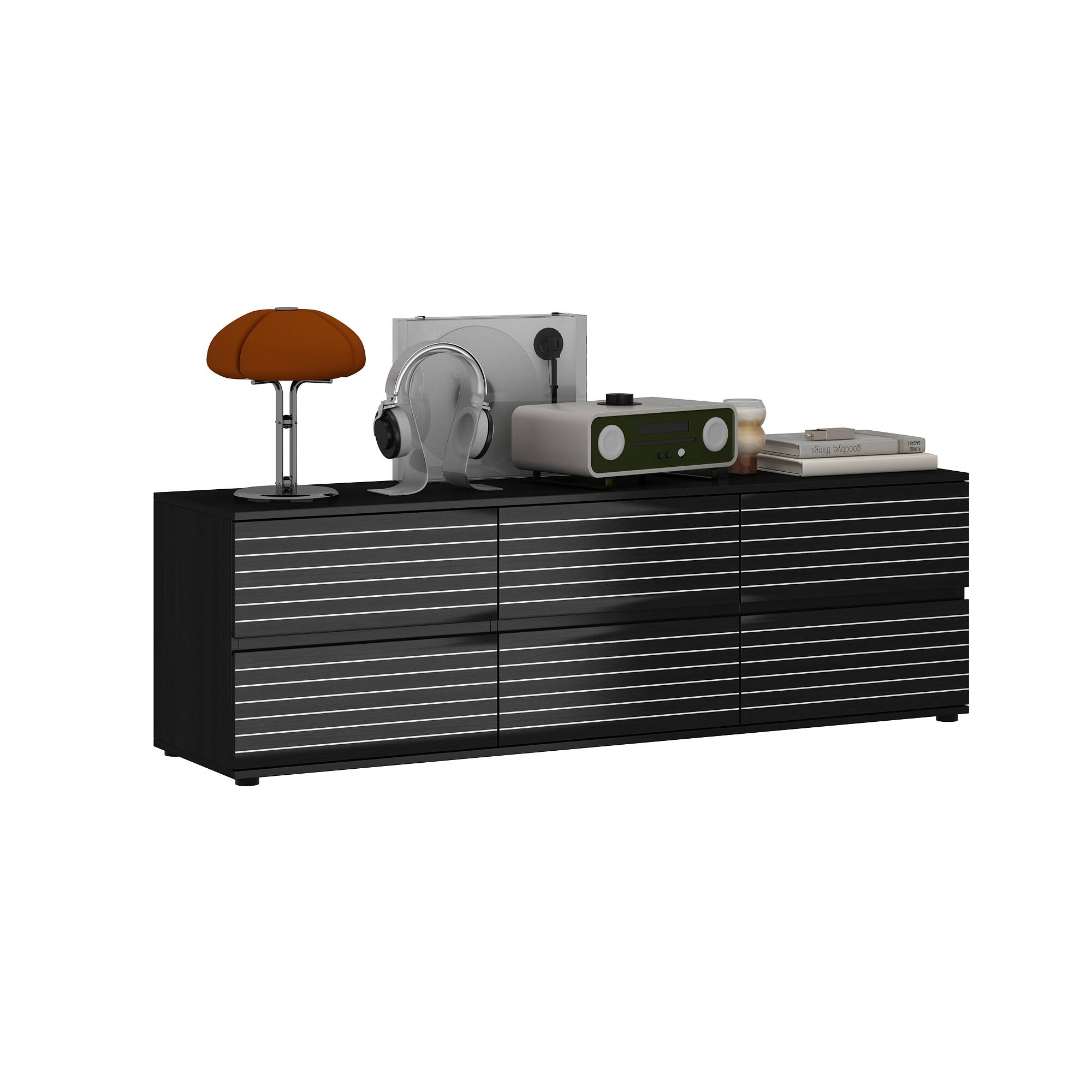 Angle. FUFU & GAGA - FUFU&GAGA Horizontal Drawer Cabinet – Functional Storage Solution for Living Room & Study - Black.