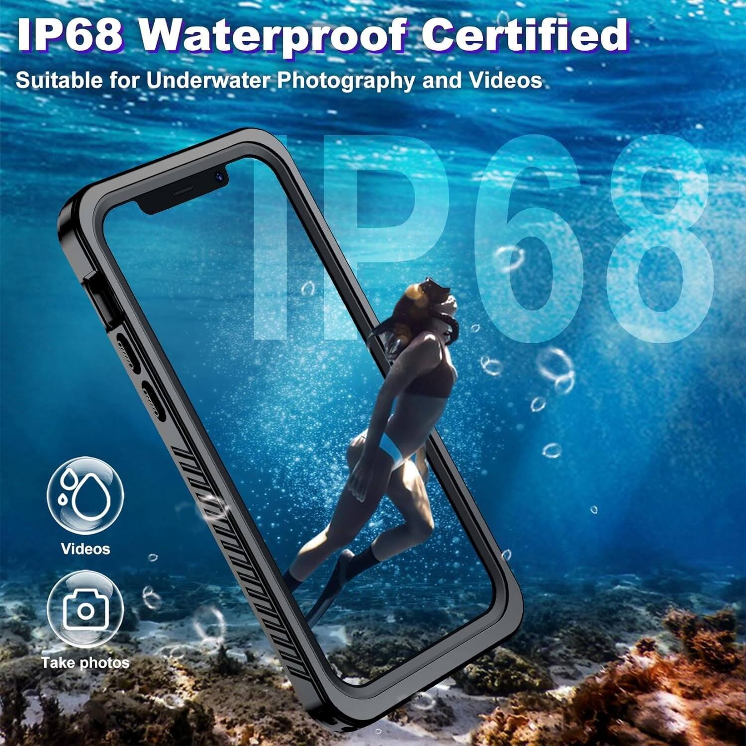 IP68 Waterproof Certified, Suitable for Underwater Photography and Videos, Videos, Take photos