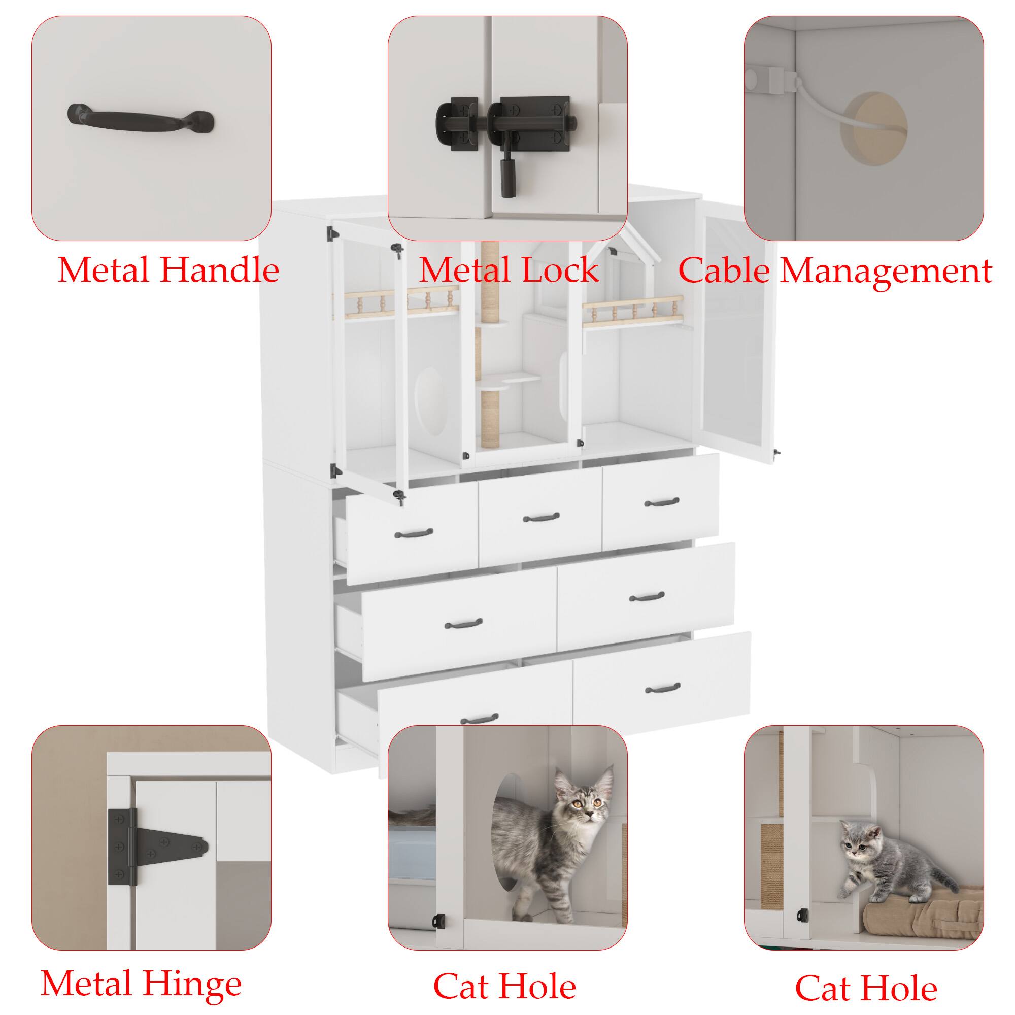 - Metal Handle
- Metal Lock
- Cable Management
- Metal Hinge
- Cat Hole
- Cat Hole
