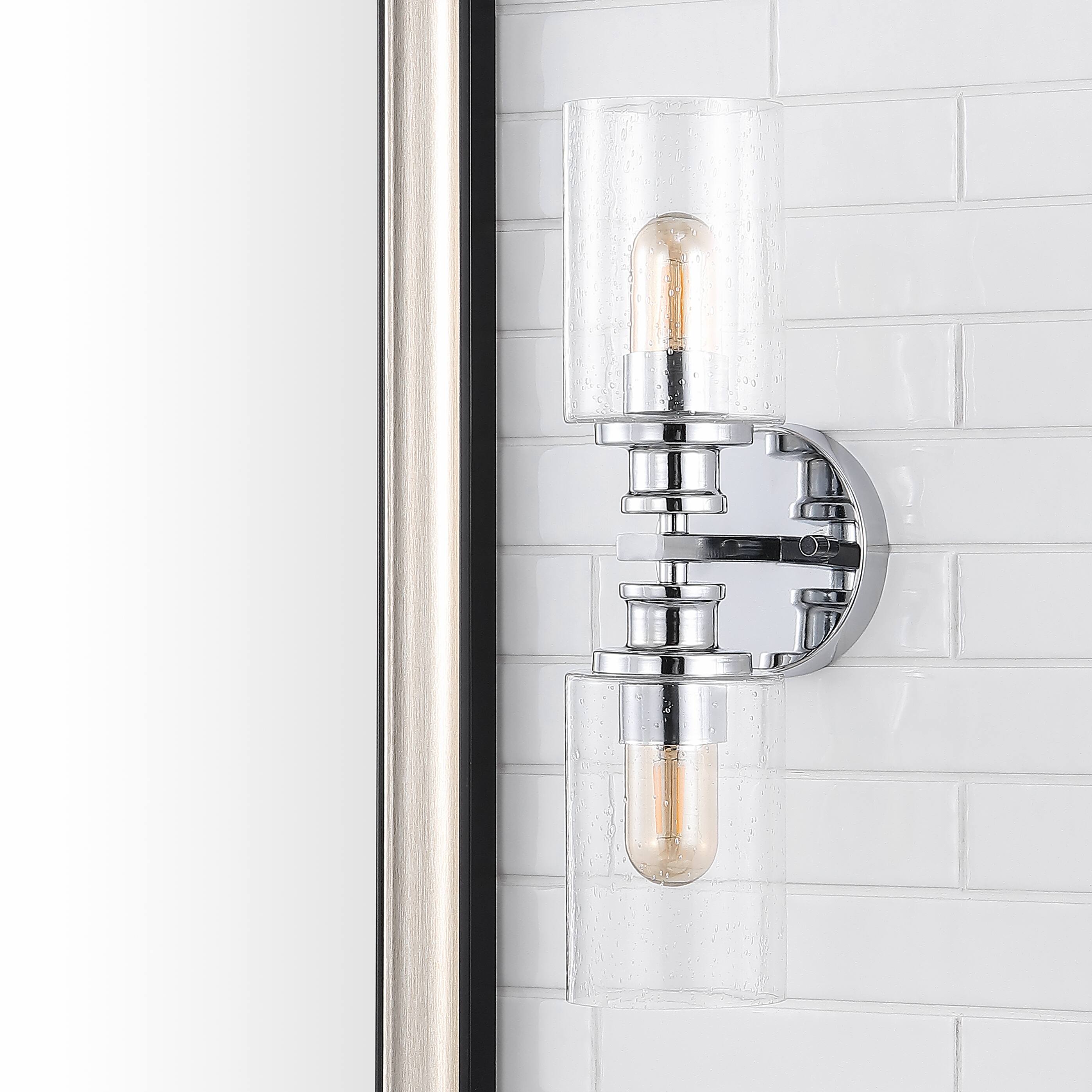 Alt View 10. Jonathan Y - Jules Edison 16.5" Cylinder 2-Light Iron/Seeded Glass Farmhouse Contemporary LED Wall Sconce, Chrome - Chrome.