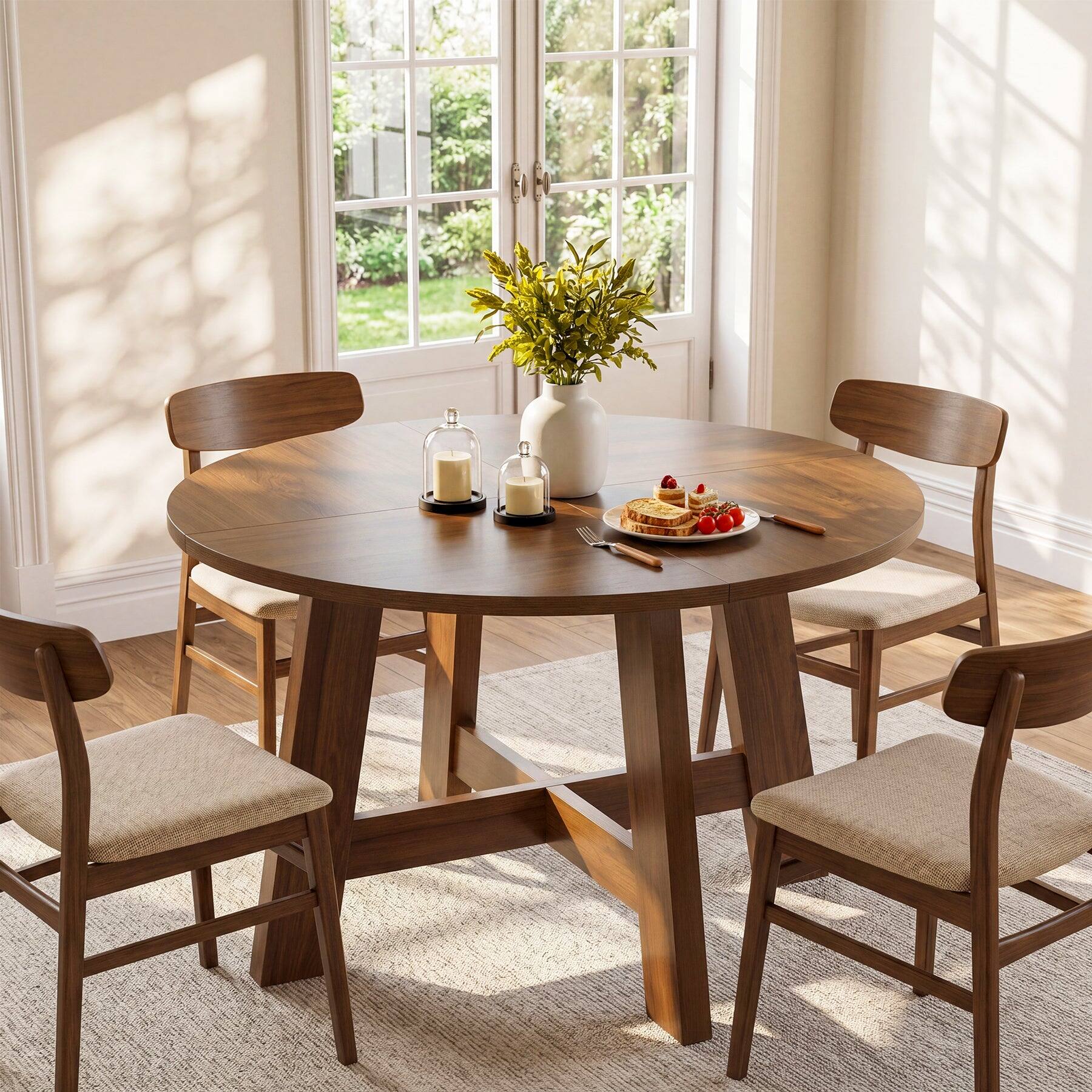 Angle. Tribesigns - Dining Table with Engineered Wood Construction and Round Top for Dining Room, Kitchen and Living Room - Brown.