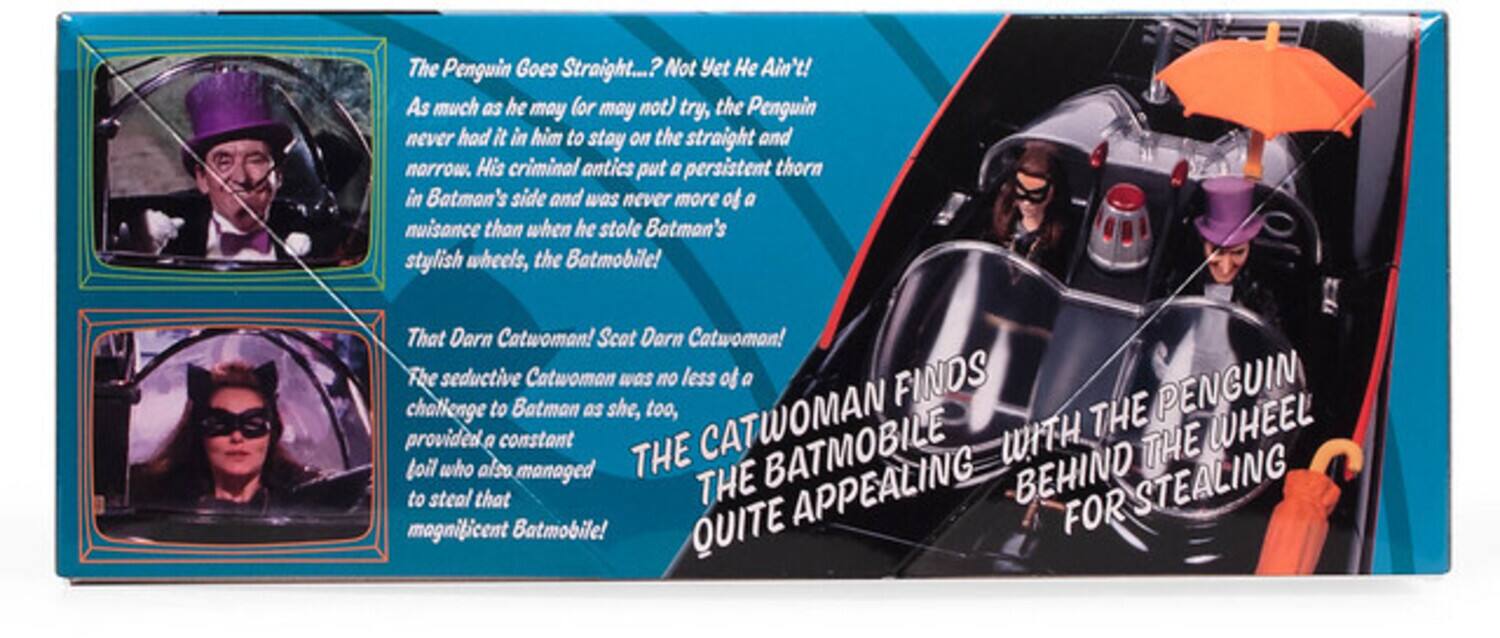 The Penguin Goes Straight...? Not Yet! Ain't!  
As much as he may (or may not) try, the Penguin never had it in him to stay on the straight and narrow. His criminal antics put a persistent thorn in Batman's side and were never more of a nuisance than when he stole Batman's stylish wheels, the Batmobile!  

That Darn Catwoman! Scat Darn Catwoman!  
The seductive Catwoman was no less of a challenge to Batman as she, too, provided a constant toil who also managed to steal that magnificent Batmobile!  

THE CATWOMAN FINDS THE BATMOBILE WITH THE PENGUIN BEHIND THE WHEEL FOR STEALING
