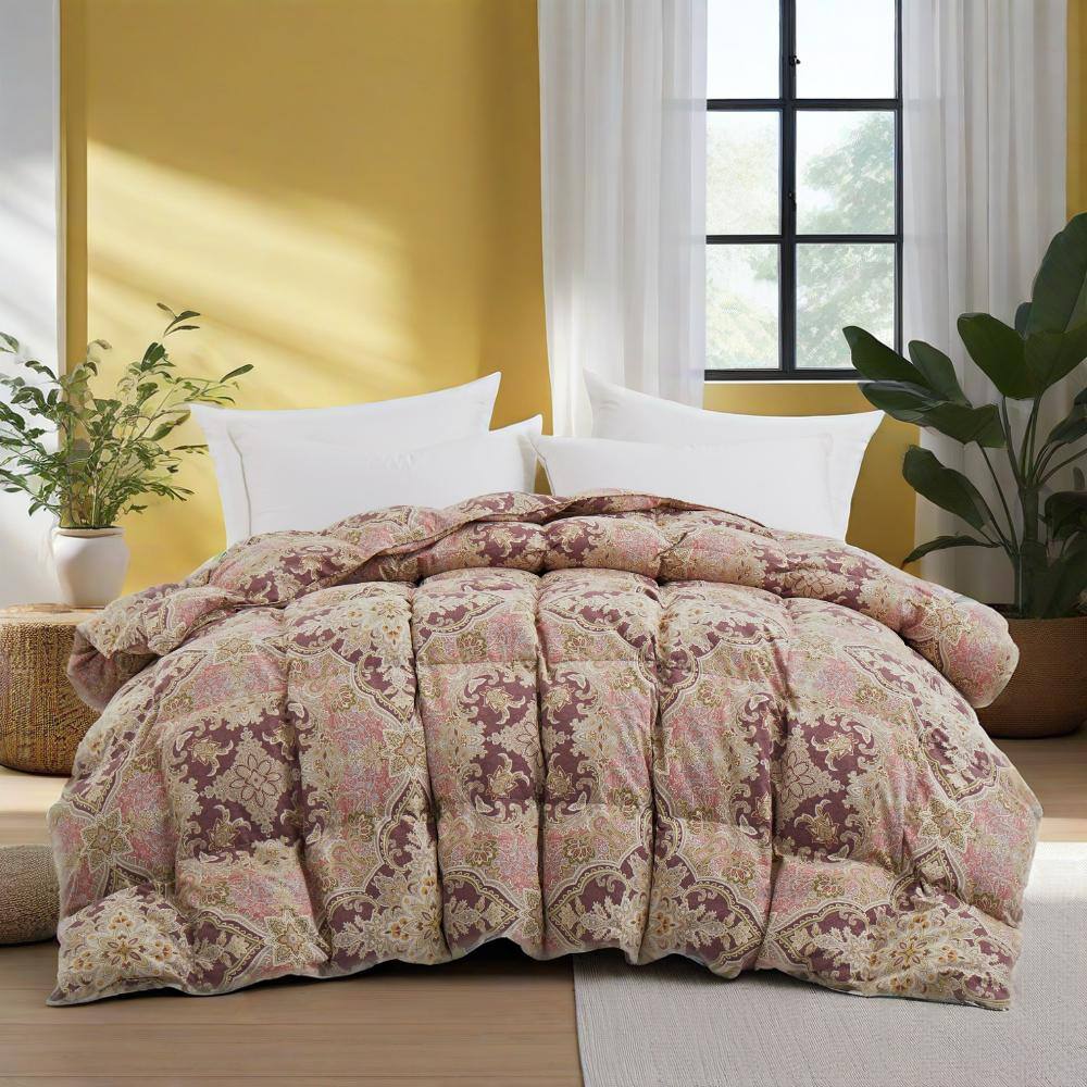 Angle. Peace Nest - Peace Nest All Season Paisley Floral Goose Feather Fiber Comforter Duvet Vintage Style, Red Paisley, Twin - Red Paisley.