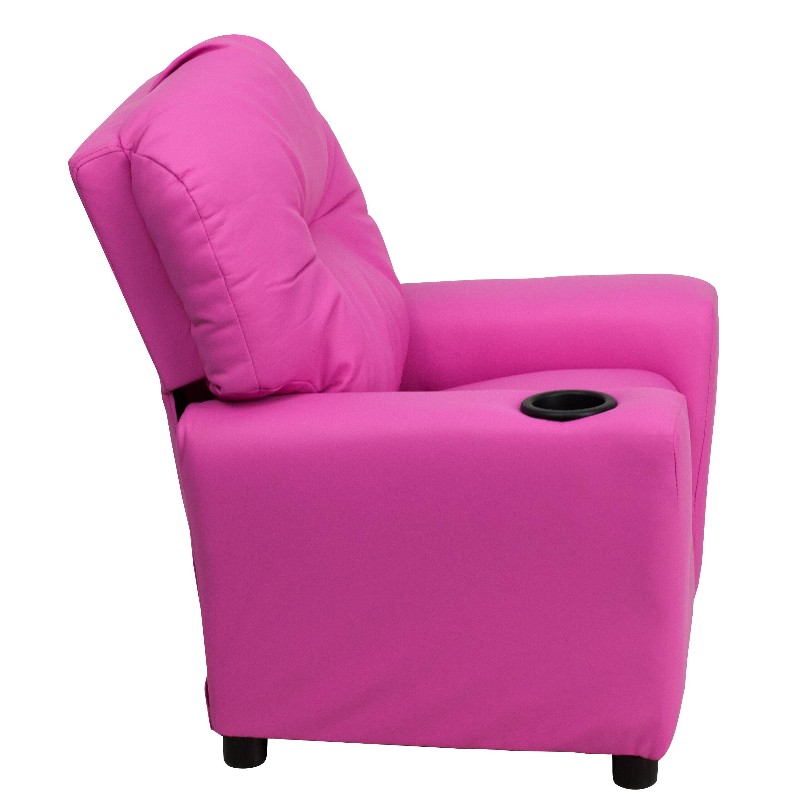 Alt View 5. Emma + Oliver - Contemporary Kids Recliner with Cup Holder - Hot Pink Vinyl.