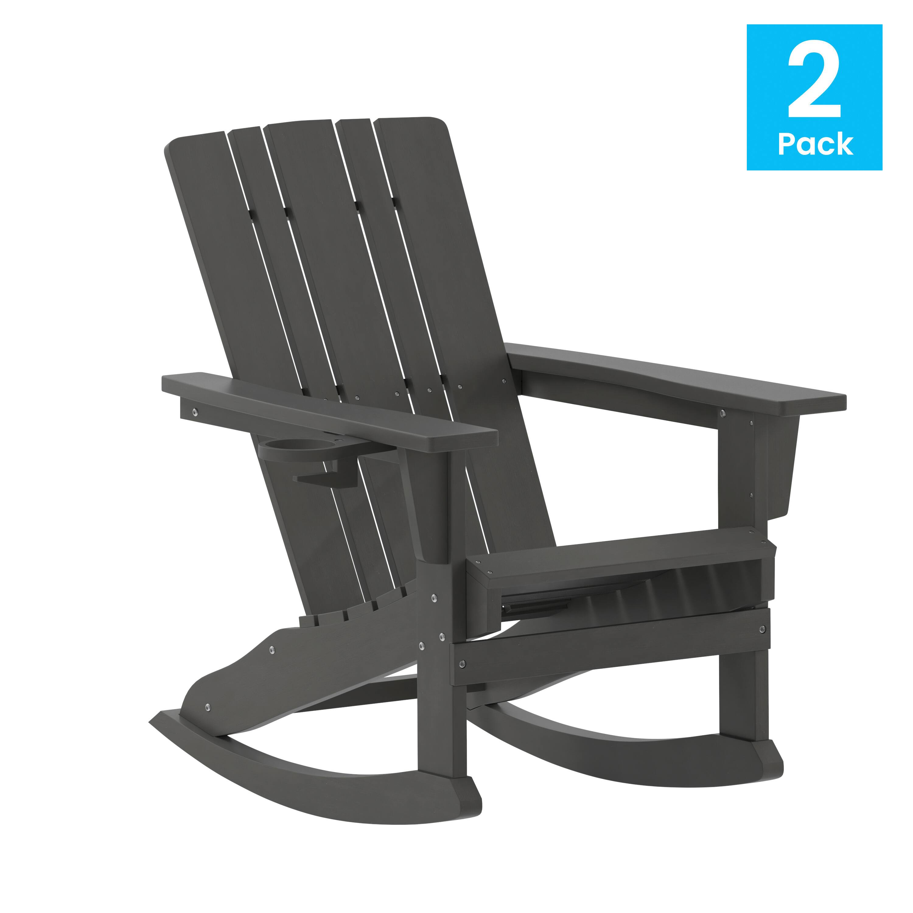 Alt View 1. Emma + Oliver - Haley Set of 2 Adirondack Rocking Chairs with Cup Holders, Weather Resistant HDPE Adirondack Rocking Chairs - Gray.