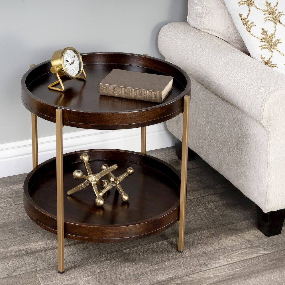 Alt View 5. Butler Specialty - Damirra 23 in. W Round Wood & Metal 2 Tier Side Table - Dark Brown.