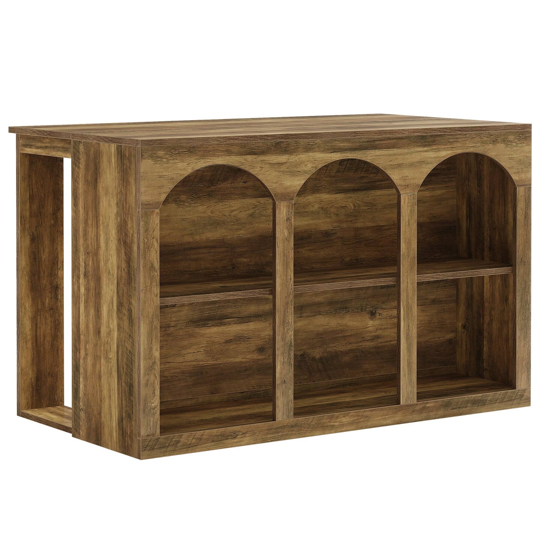 Alt View 6. Tribesigns - Kitchen Island with Engineered Wood Construction, Storage Shelves and Adjustable Feet for Kitchen - Brown.