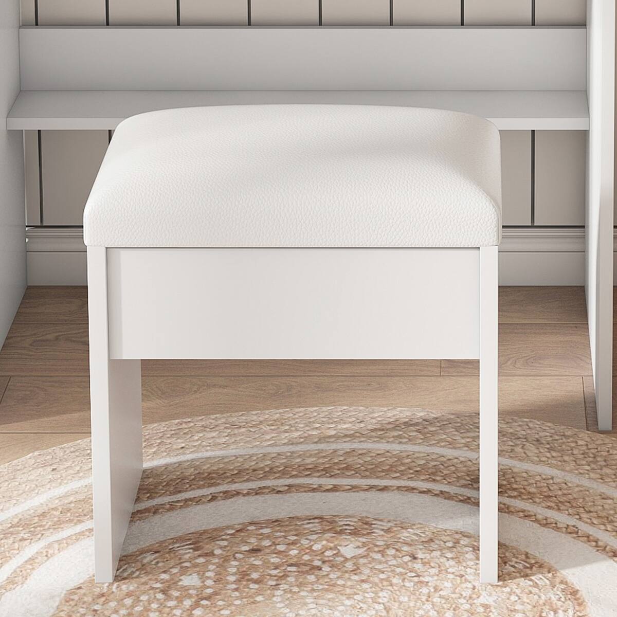 Alt View 10. Loheer - Loheer white makeup vanity with mirror and LED lights, compact dressing table with stool for bedrooms - White.