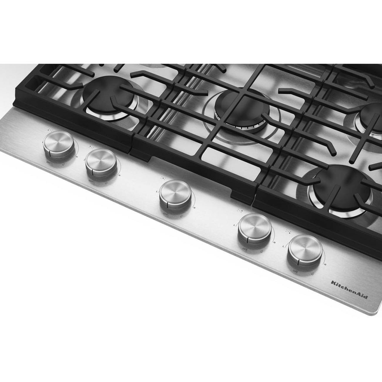 Back. KitchenAid - 30 in. Gas Cooktop with 5 Versatile Burners - Stainless Steel.