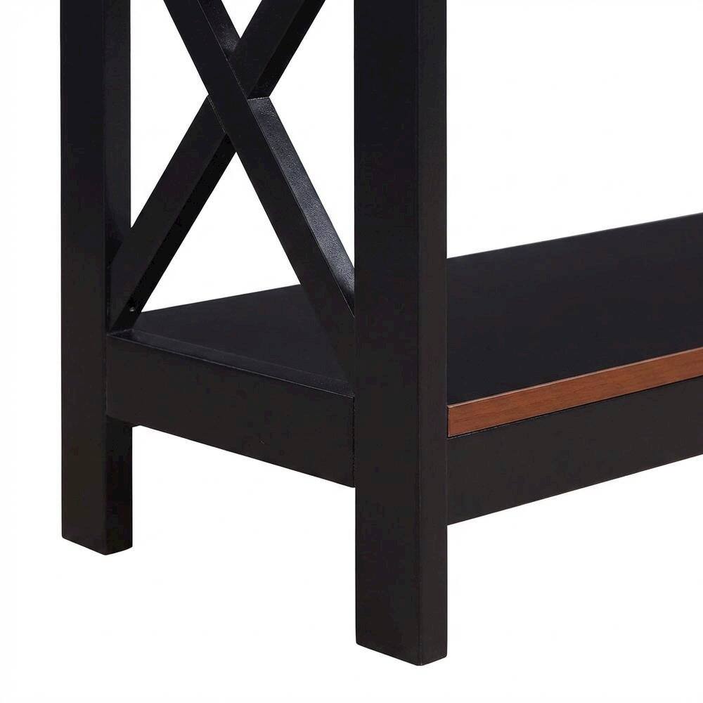 Left. FurniFact - Wooden 1-Drawer Console Table with Shelves and Modern Design - Cherry/Black.