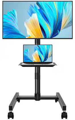 BFTOU - Mobile TV Stand with Castors, suitable for 32–55-inch screens, maximum load capacity of 55 lbs, height-adjustable - Black