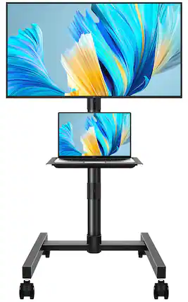 Front. BFTOU - BFTOU Mobile TV Stand with Castors, suitable for 32–55-inch screens, maximum load capacity of 55 lbs, height-adjustable - Black.