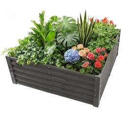 A Anleolife - Gray Metal Square Raised Garden Bed Planter Box for Planting Vegetables Flowers Herb (47 in. L x 47 in. W x 18 in. H)