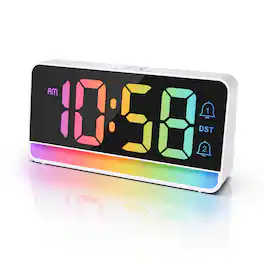 Dazzed Corner - Alarm Clocks, Digital Bedside Clock with RGB Night Light,USB Charger - White
