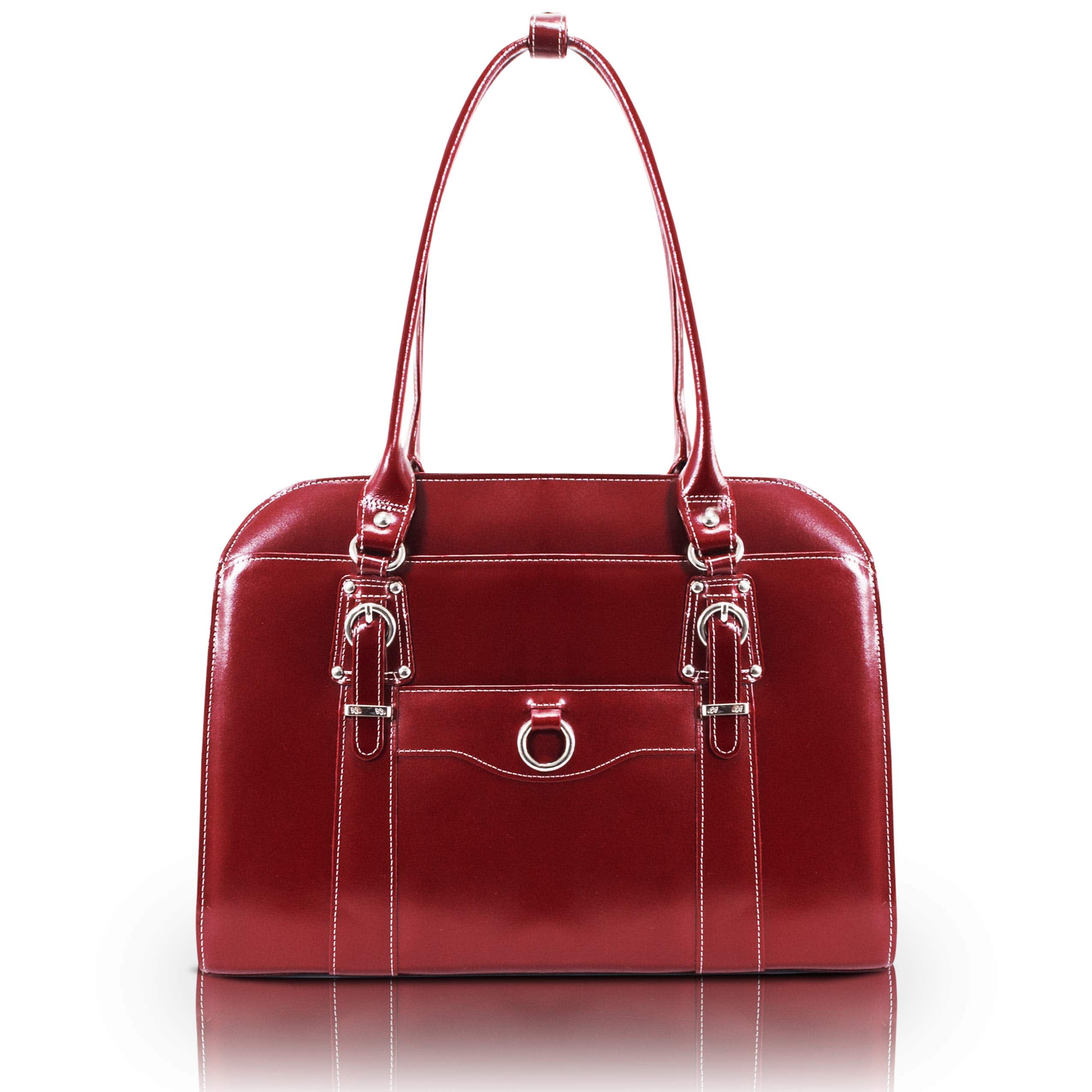 McKleinUSA - 14-inch Leather Laptop Briefcase Top Grain Cowhide Business Organizer High-Density Protective Compartment - Red