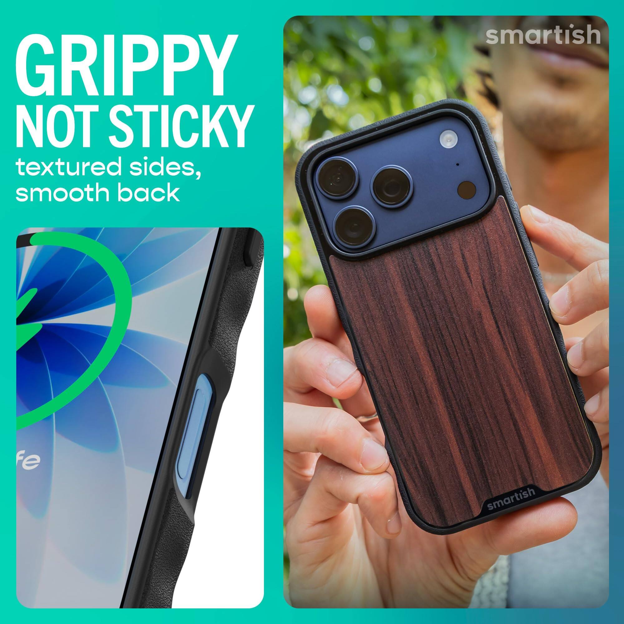 GRIPPY NOT STICKY textured sides, smooth back

smartish