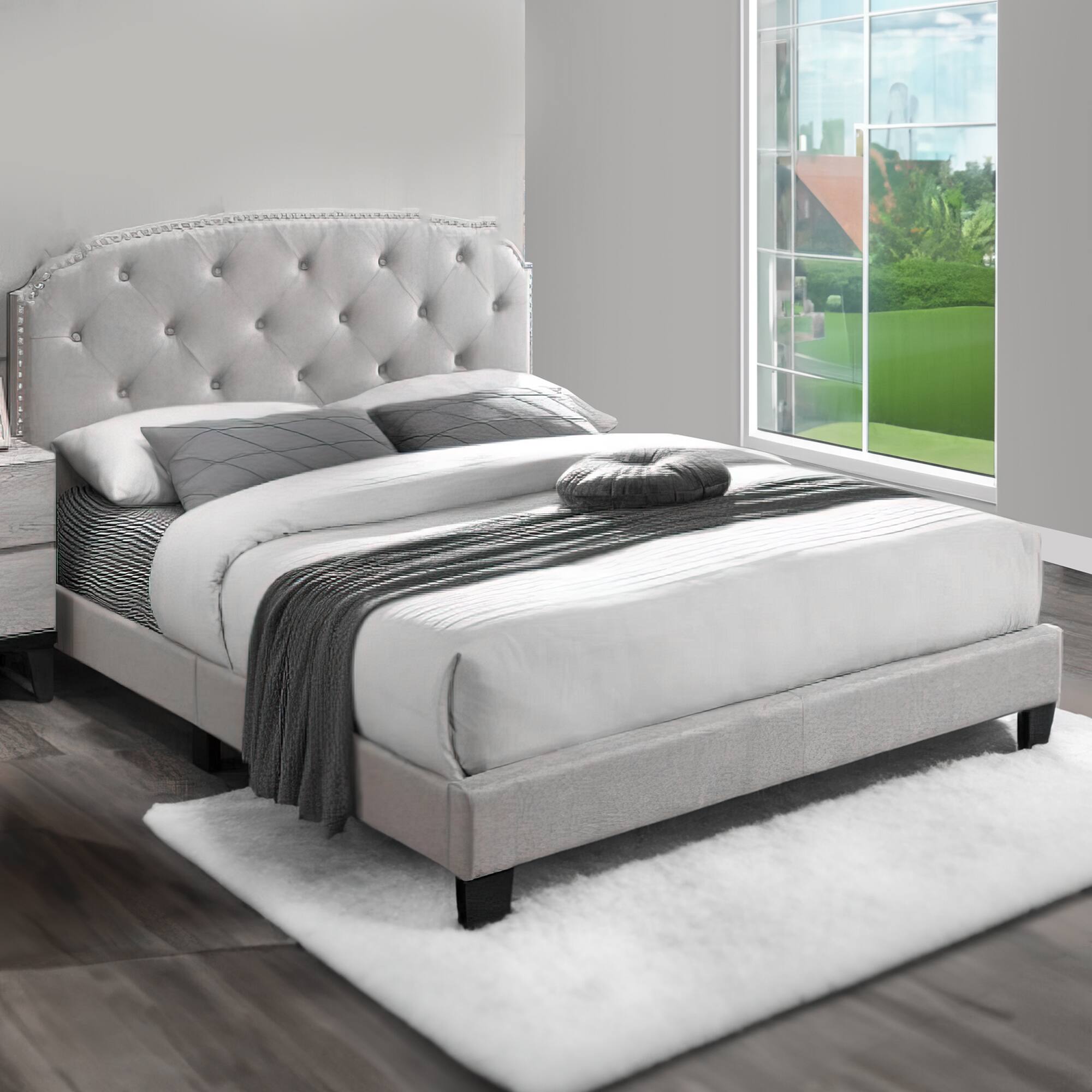 Alt View 5. Manhattan Lane - Twin Bed with Button Tufted Scalloped Headboard - Gray.