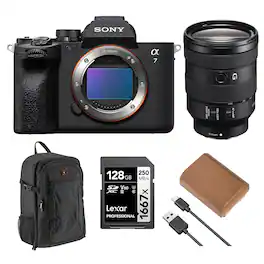 Bundle - Sony - Alpha a7 IV Mirrorless Camera with FE 24-105mm f/4 G OSS Lens, with 128GB Memory Card, Backpack, NP-FZ100