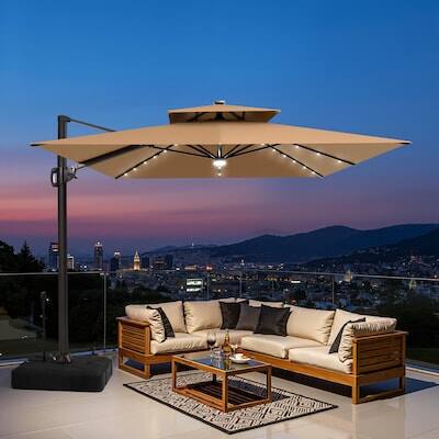Alt View 6. Crestlive Products - Crestlive Products 11ft UPF50+ Aluminum Slide-tilt Cantilever Patio Umbrella with Light with 350lbs Pull rod Wheel Base - Brown.