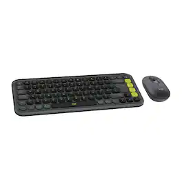 Logitech - POP ICON Bluetooth Keyboard & Mouse Combo, Quiet Typing, Easy-Switch for 3 Devices, Graphite/Lime - Graphite Lime