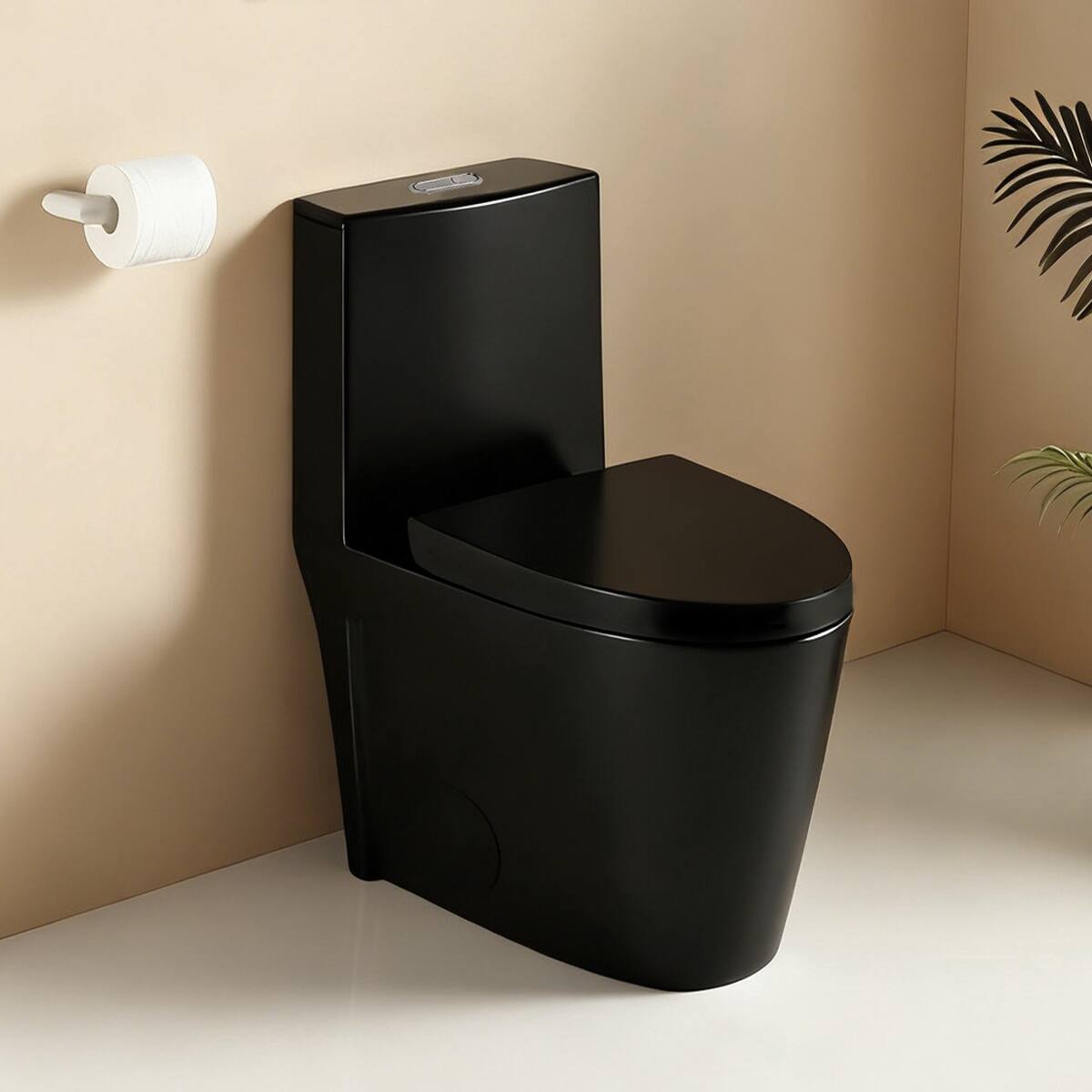 Front. Loheer - Loheer One Piece Dual Flush Toilet Matte Black Ceramic Elongated Comfort Height Floor Mounted - Black.