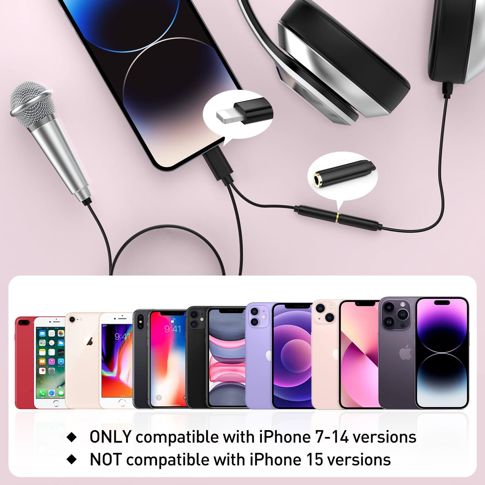 ONLY compatible with iPhone 7-14 versions  
NOT compatible with iPhone 15 versions