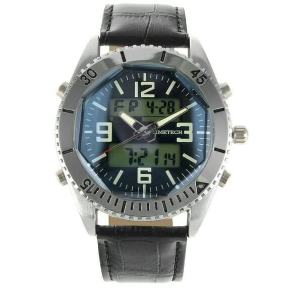 Timetech Men's Analog/Digital Multi Function Sport Watch with Leather ...