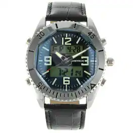 Timetech - Men's Analog/Digital Multi-Function Sport Watch with Leather Wrist Band - Gray