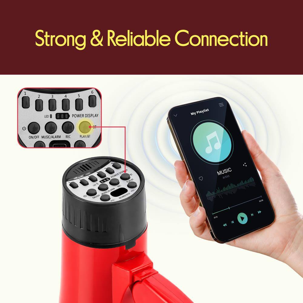 Strong & Reliable Connection

1 2 3 4 5 6

LED POWER DISPLAY

ON/OFF MUSIC/ALARM REC PLAY/BT

My Playlist

MUSIC

Artist