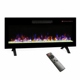 RYHNUYNE - 42 Inch Recessed Ultra Thin Tempered Glass Front Wall Mounted Electric Fireplace with Remote - Antique Black