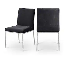 Meridian Furniture - Reeves Black Chenille Fabric Upholstered Dining Side Chair, Set of 2 - Silver