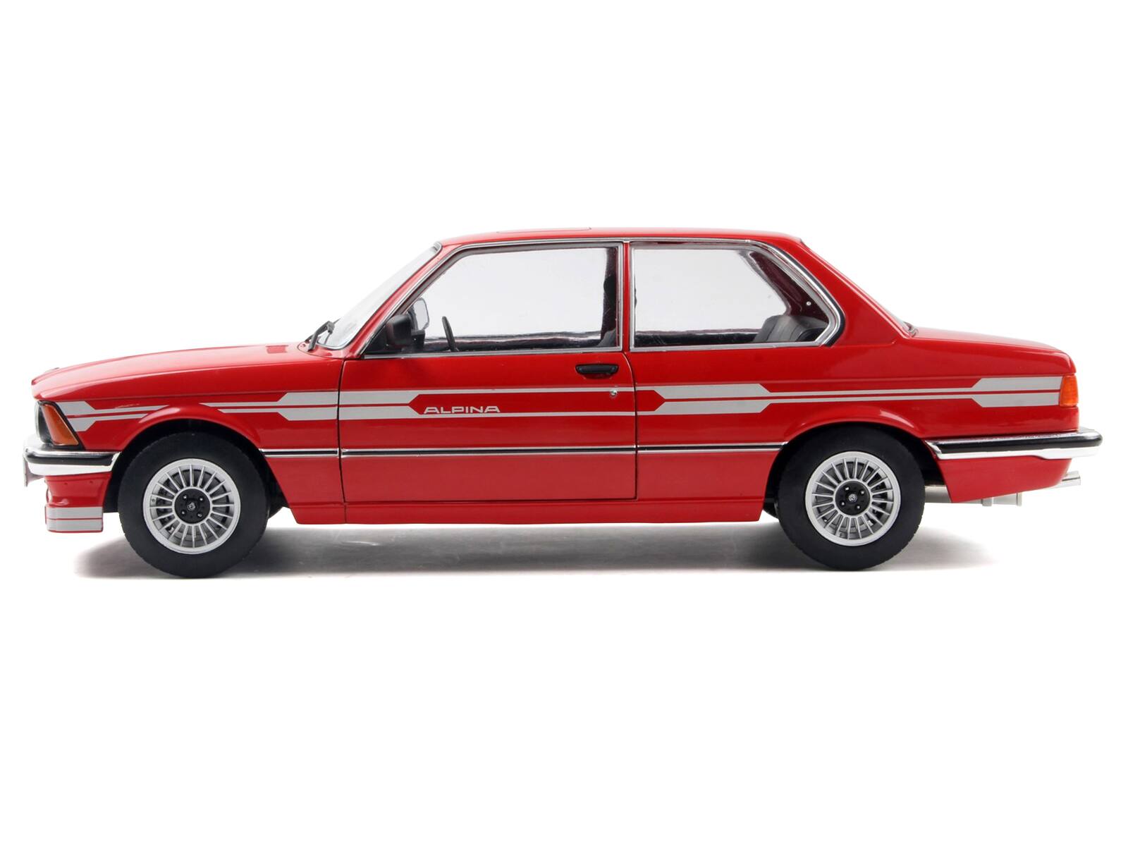 Alt View 2. Solido - 1980 Alpina E21 C1 2.3 Red with Gray Stripes 1/18 Diecast Model Car by Solido.