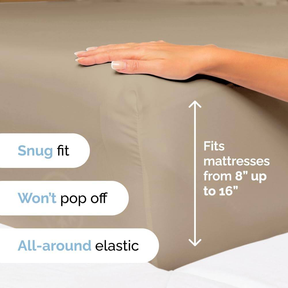 - Snug fit
- Won't pop off
- Fits mattresses from 8" up to 16"
- All-around elastic
