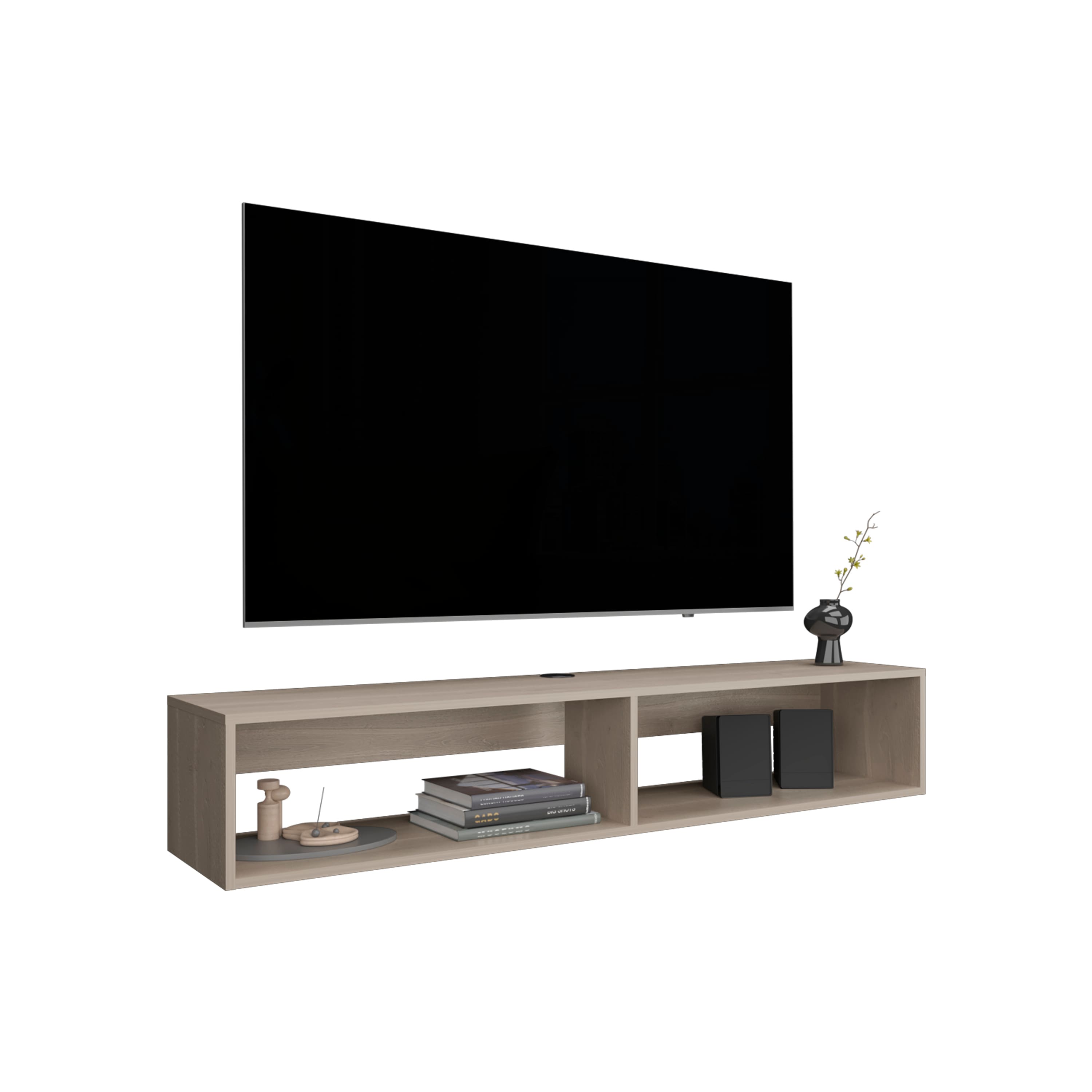 Spaco - Floating TV Stand for TVs Up to 65 Inch, Wall Mount Space Saver with 2 Open Shelves, Easy Cable Management - Light Oak