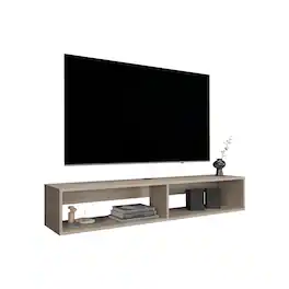 Spaco - Floating TV Stand for TVs Up to 65 Inch, Wall Mount Space Saver with 2 Open Shelves, Easy Cable Management - Light Oak