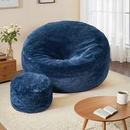Ovios - 59" Big Bean Bag Chair with Velvet Cover and Ottoman for Living Room Bedroom - Blue