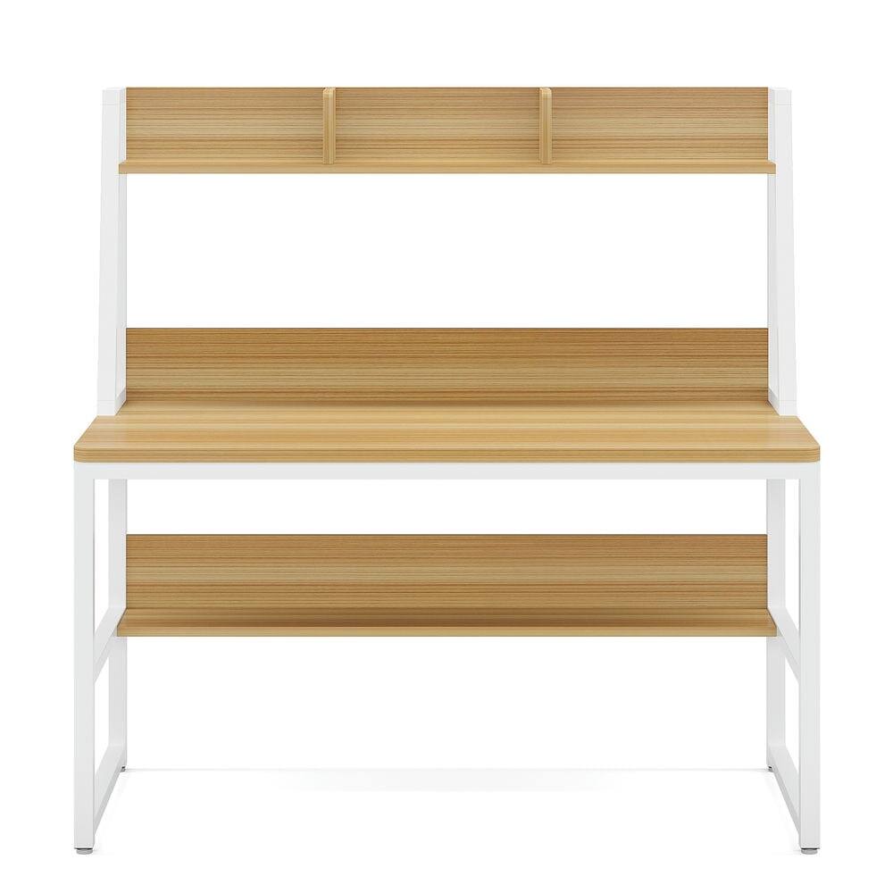 Left. Kadyn - Kadyn Study Writing Desk, Computer Desk,47" Computer Desk, Heavy Duty Writing Desk with Hutch & Bookshelf,Beige - Beige.