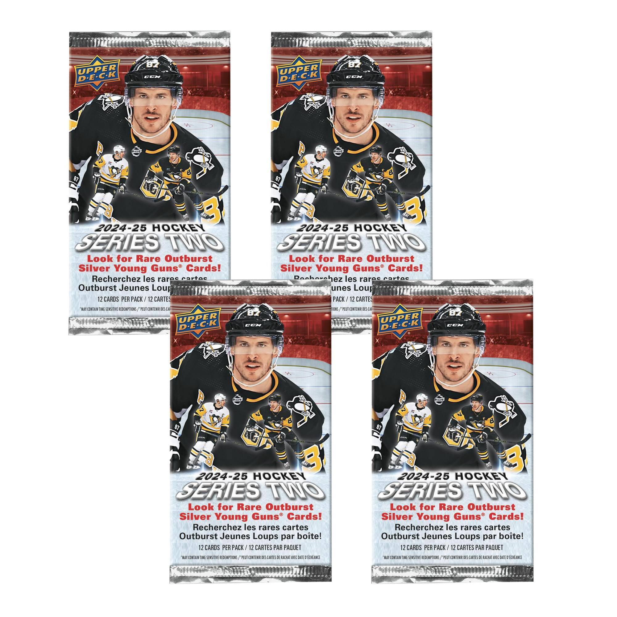 **Upper Deck**

**2024-25 HOCKEY SERIES TWO**

**Look for Rare Outburst Silver Young Guns Cards!**  
**Recherchez les rares cartes Outburst Jeunes Loups par boîte!**

**12 CARDS PER PACK / 12 CARTES PAR PAQUET**

---

**Upper Deck**

**2024-25 HOCKEY SERIES TWO**

**Look for Rare Outburst Silver Young Guns Cards!**  
**Recherchez les rares cartes Outburst Jeunes Loups par boîte!**

**12 CARDS PER PACK / 12 CARTES PAR PAQUET**

---

**Upper Deck**

**2024-25 HOCKEY SERIES TWO**

**Look for Rare Outburst Silver Young Guns Cards!**  
**Recherchez les rares cartes Outburst Jeunes Loups par boîte!**

**12 CARDS PER PACK / 12 CARTES PAR PAQUET**

---

**Upper Deck**

**2024-25 HOCKEY SERIES TWO**

**Look for Rare Outburst Silver Young Guns Cards!**  
**Recherchez les rares cart